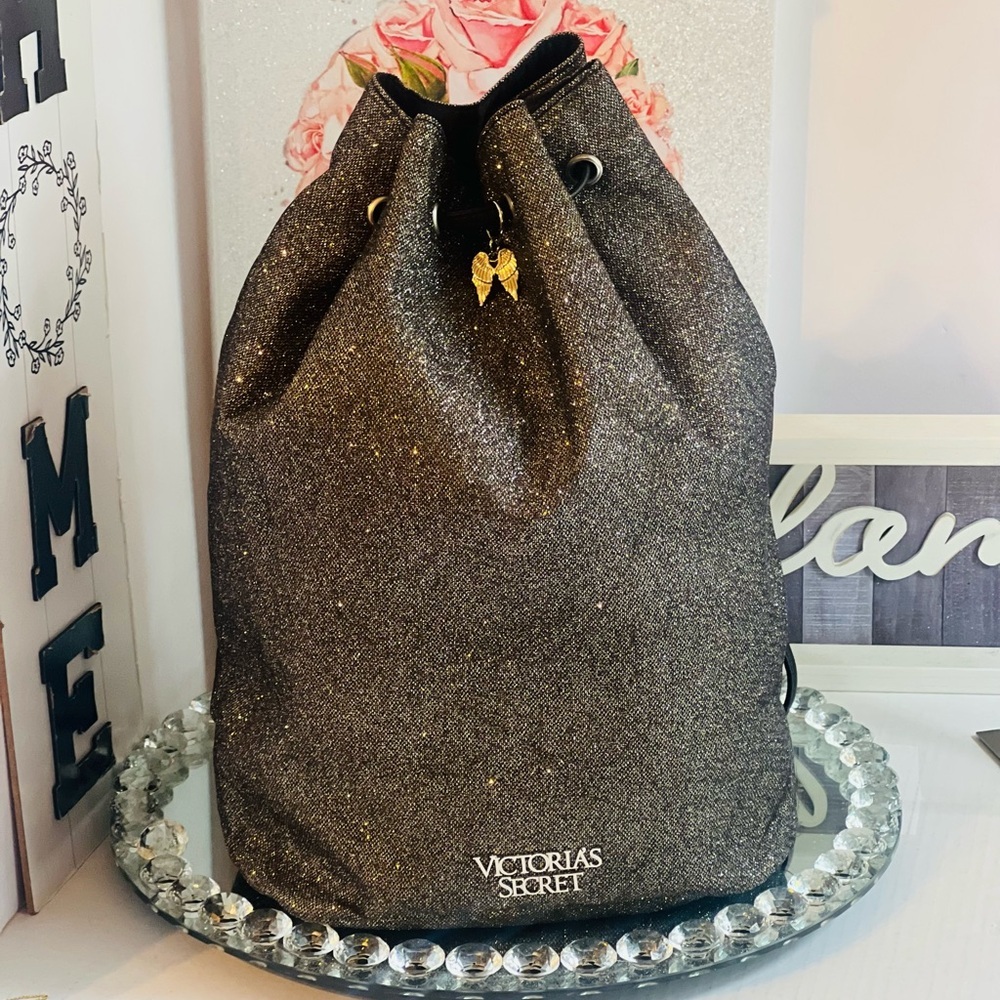 Victoria's Secret glitter drawstring silver backpack like new